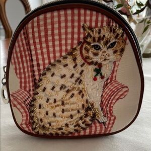 Cat beaded bag cosmetic pouch zipper top